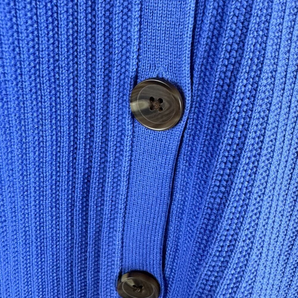 Talbots Blue Ribbed V-Neck Button Front Cardigan - Picture 4 of 8